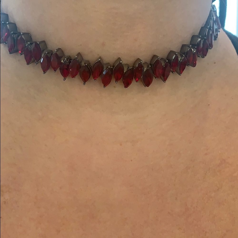 Choker red stone necklace on leather strings